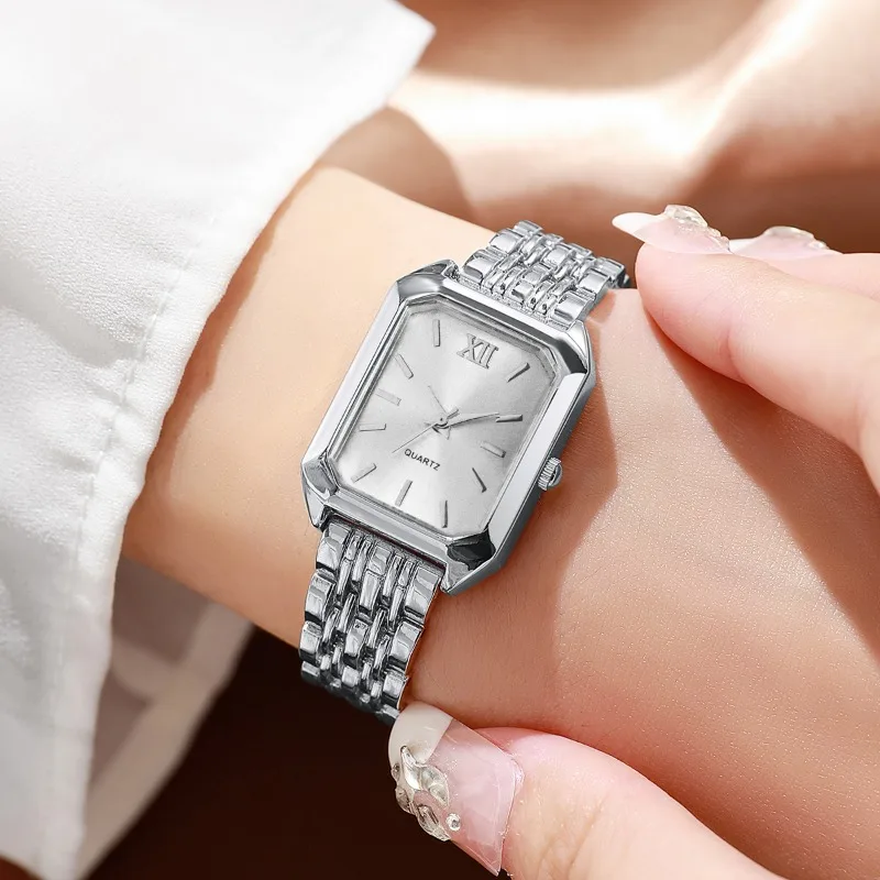 5PCS Womens Elegant Rectangle Rhinestone Quartz Watch Jewelry Set Fashion Women Watches Reloj Mujer Girl Clock Gift（Without Box） image 6