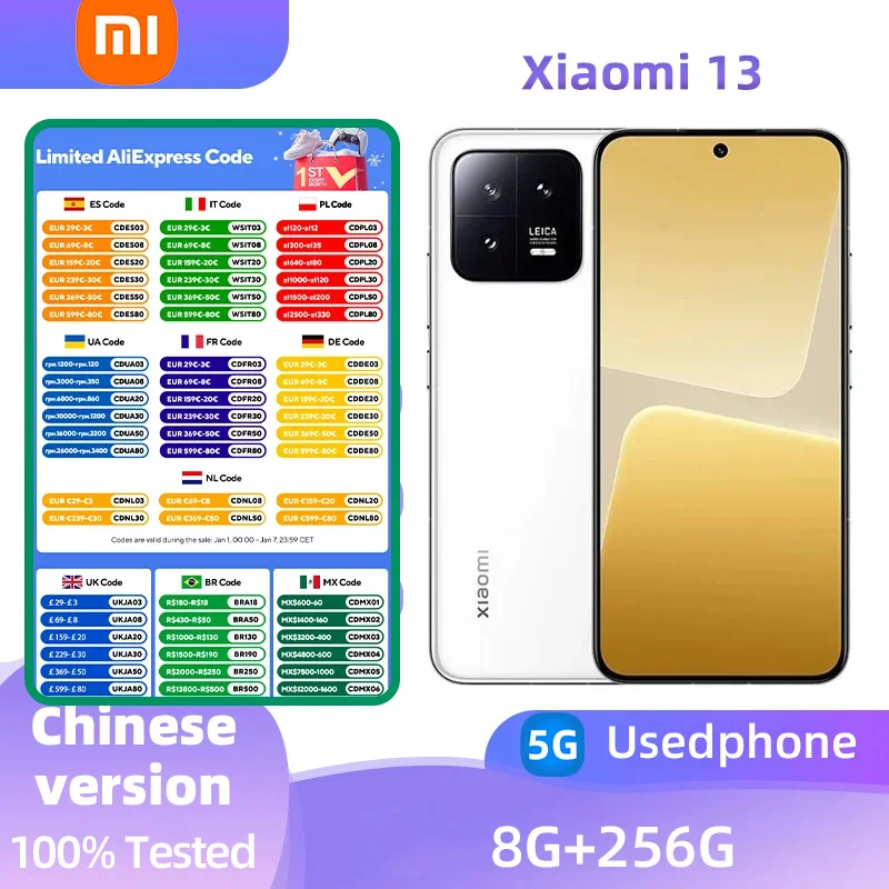 Xiaomi 13 5G Android 6.36 inch RAM 8GB ROM 256GB Qualcomm Snapdragon 8 Gen2 used phone