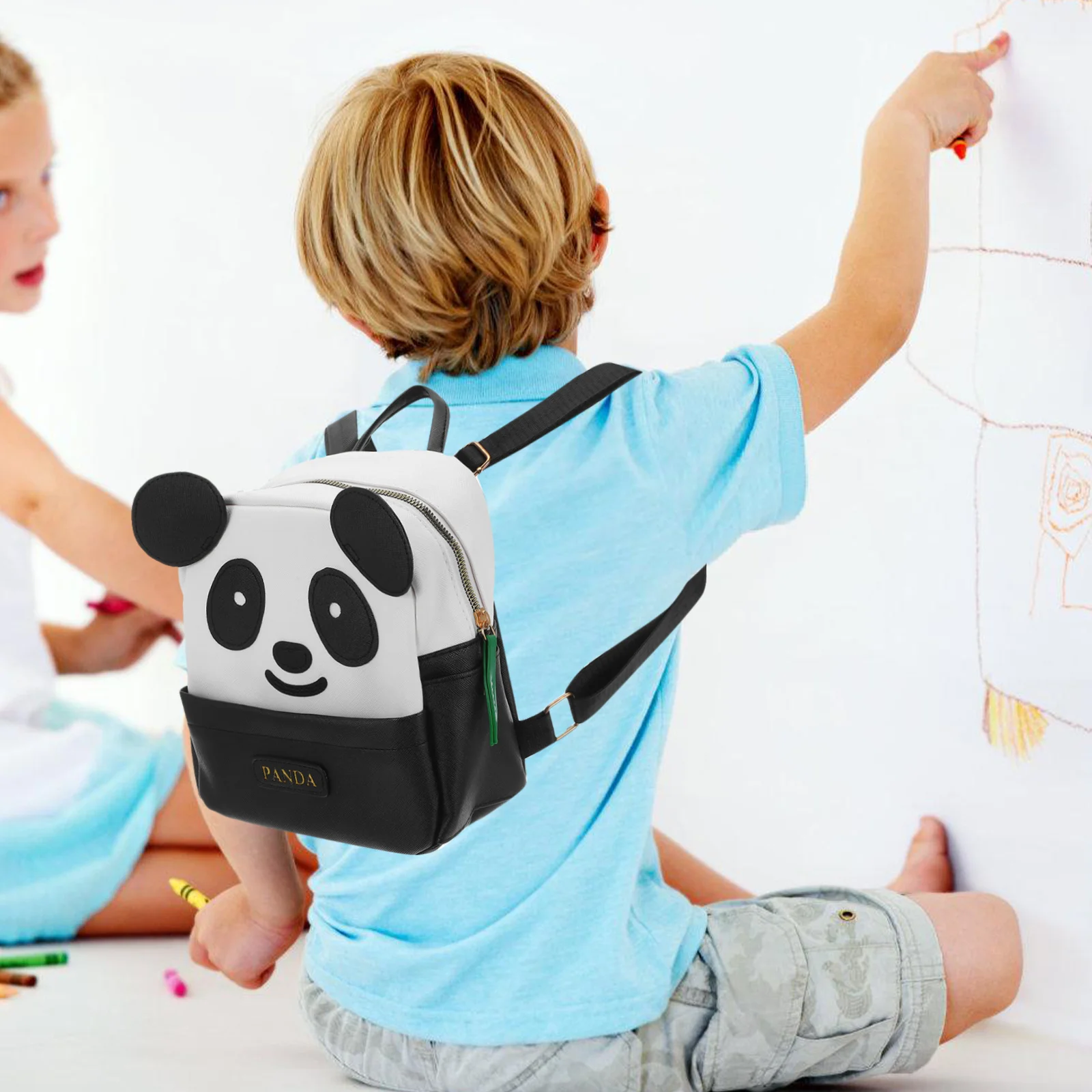 Black Large Size Panda Pattern Backpack Stylish Waterproof Student School Bag for Portable Comfortable Shoulder