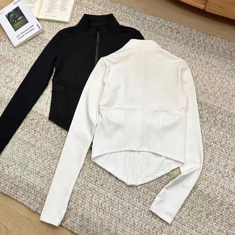 

Goddess Yoga Fitness Long Sleeve Stand Collar Slimming Waist Jacket Short Style Cycling Outerwear Women's Fashion Sportswear