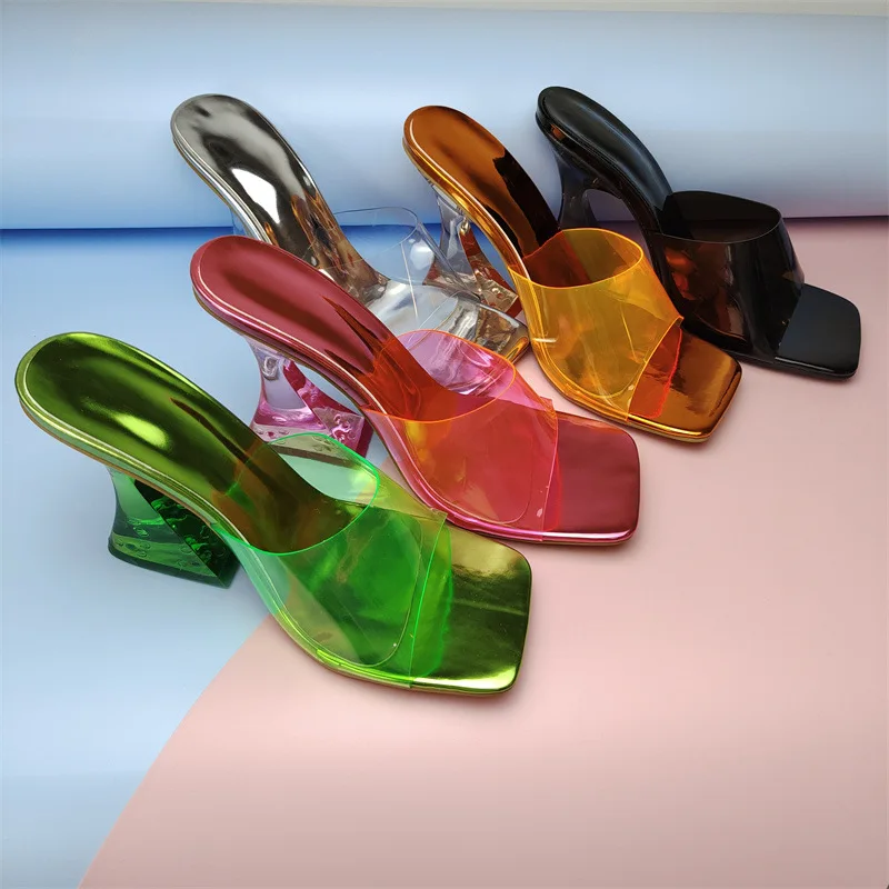 

Summer Plus Size 42 Crystal High Heel Slippers Women Sexy Ladies Shoes Transparent Heel Slippers Women Luxury Brand Slides Women