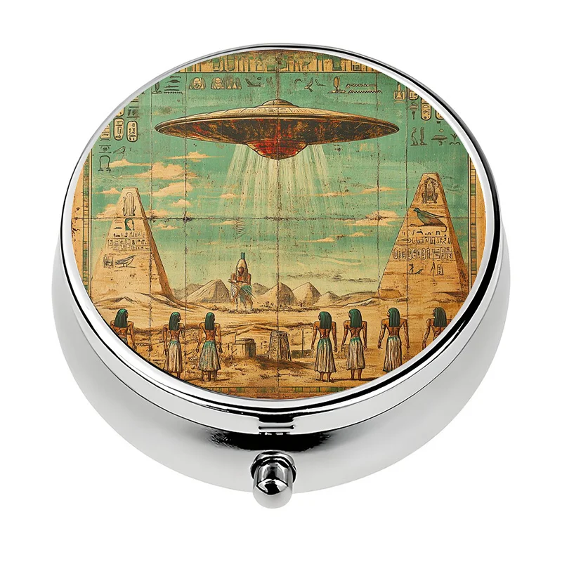 1 three-compartment pill box, ancient Egyptian UFO theme, mini pill container, pill organizer, unique travel gift