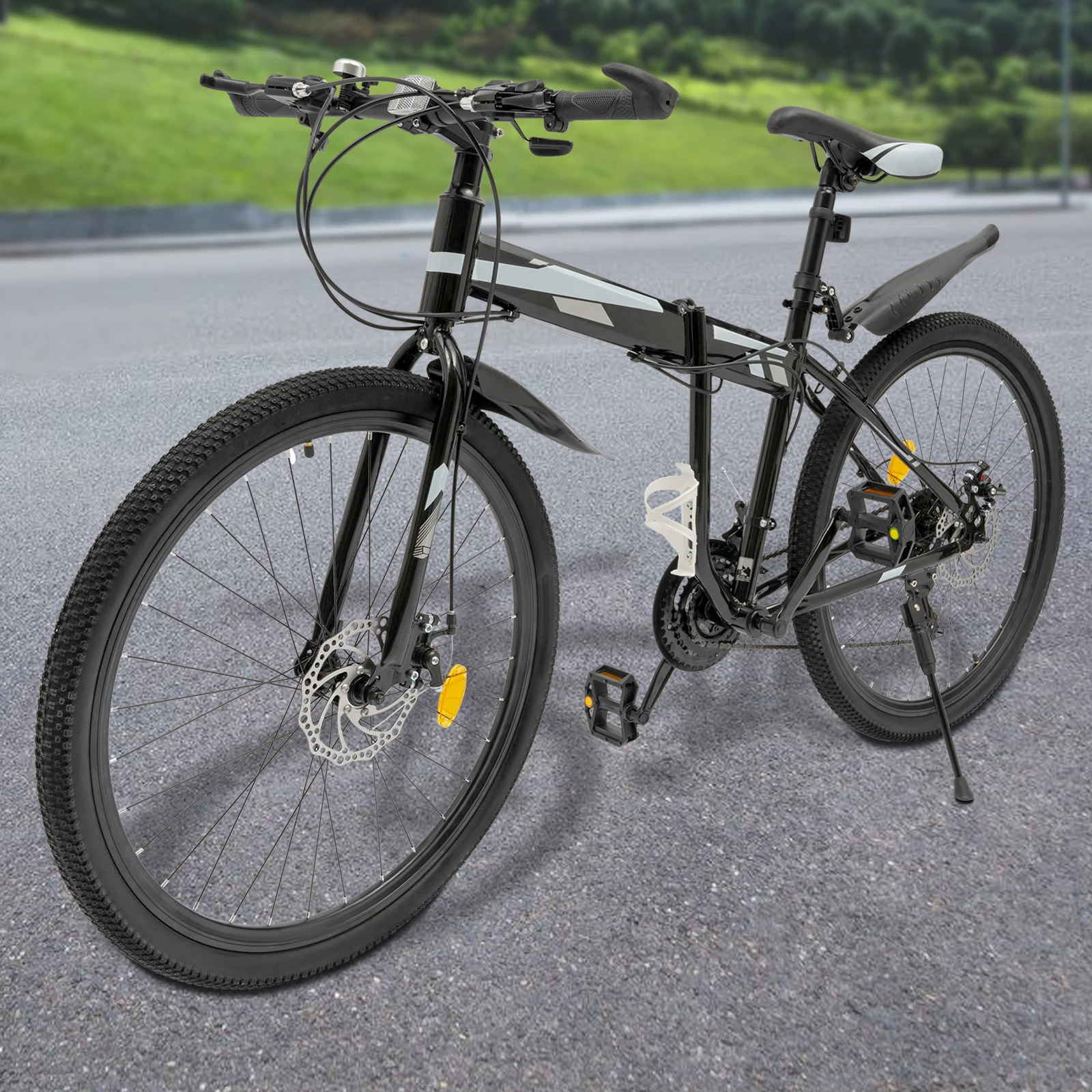 21-Speed Folding Bicycle Dual Disc Brake Mountain Bike  Road Bike 1.69*1.01m Foldable & Portable Rubber Handrails