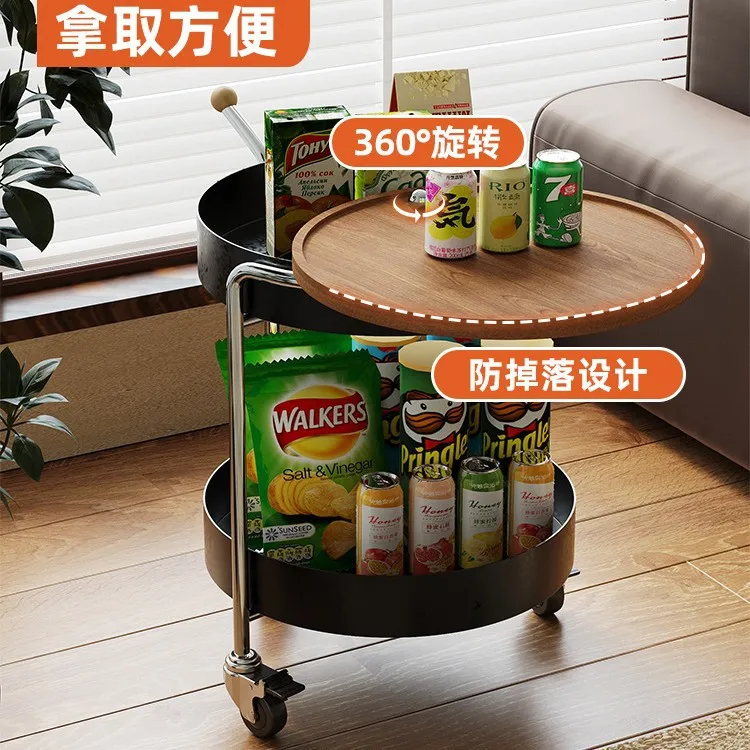 medieval trolley rack, living room side table, movable small coffee table, sofa side table, wrought iron double layer