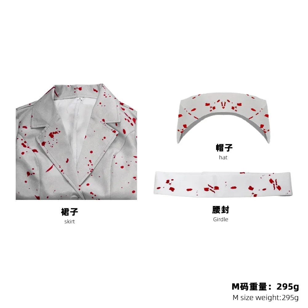Cosplay-Krankenschwester, weißer, mit Blutbefleckter Gürtel und Hut, Uniform, Halloween-Kostüm, ausgefallenes Halloween-Kleid für Damen 2025,