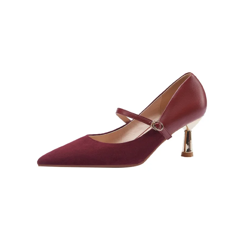 Wine Red Single Shoes Women\'s Early Spring New Retro Fashion Women\'s Shoes Shallow Tone Shoes Pointed Toe Stiletto High Heels