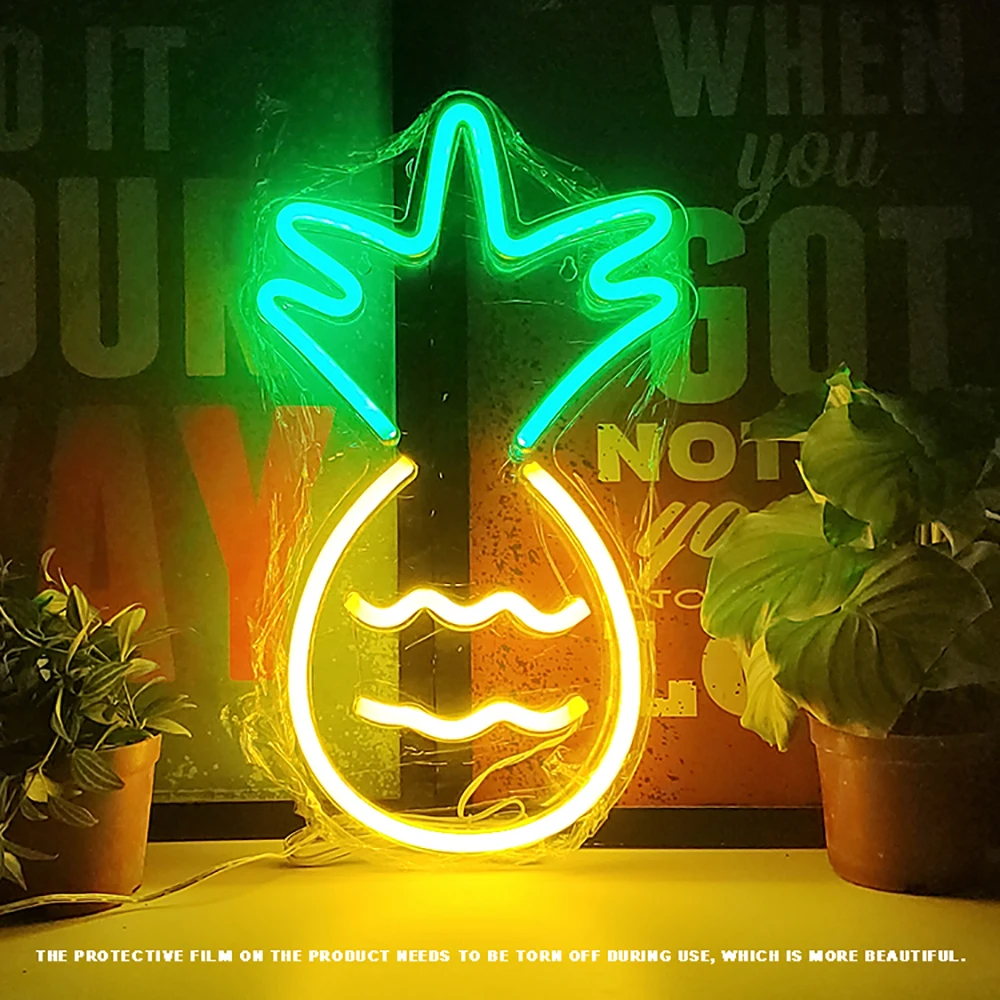 Neon Light Cactus Pineapple Coconut Tree Popsicle Christmas Tree Rose Led Neon Sign Usb Powered Light Wall Neon Sign Decor