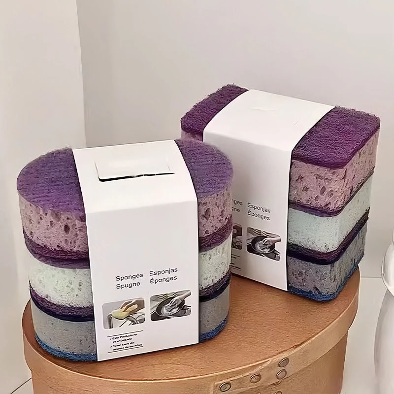 3Pcs Thickened High Density Color Double Sided Kitchen Sponge Scrubber Non Stick Oil Dish Pot Washing Cleaning Sponge Pad Set