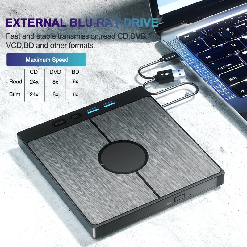 Imagem -02 - Óptica Blu-ray Externa Portátil Bluray Player cd Dvd Gravador Queimador Leitor para Computador Portátil Windows Mac 7-em1 Unidade