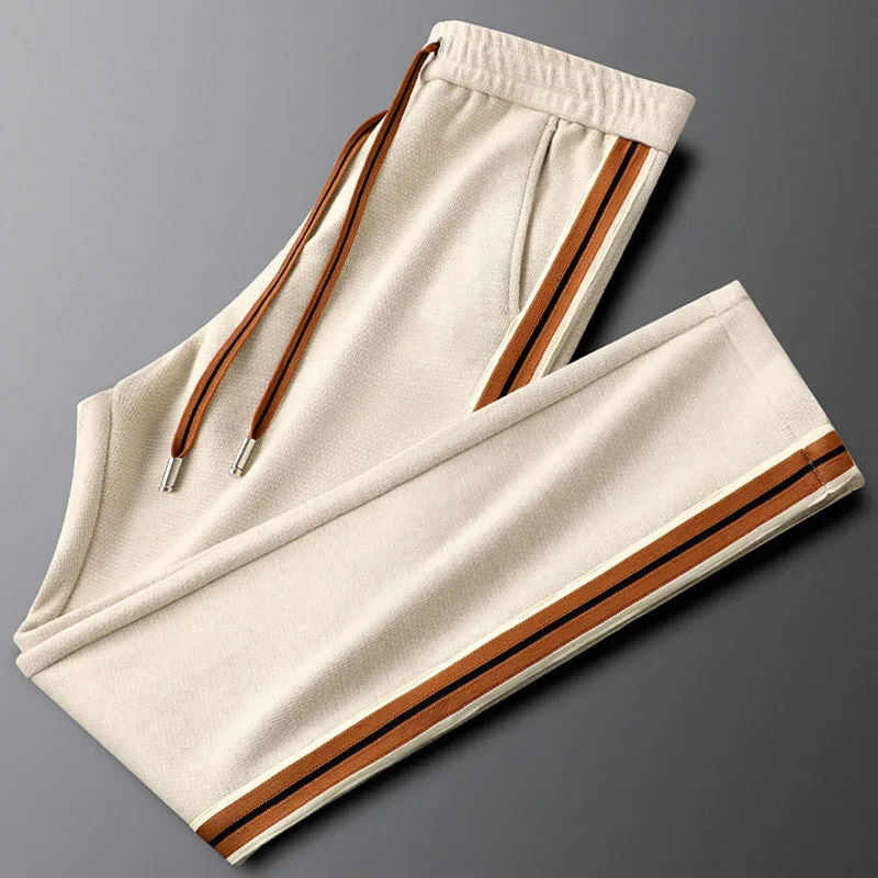 Beige buff side stripe casual sports pants for men slim slim feet for men soft sweatpants handsome