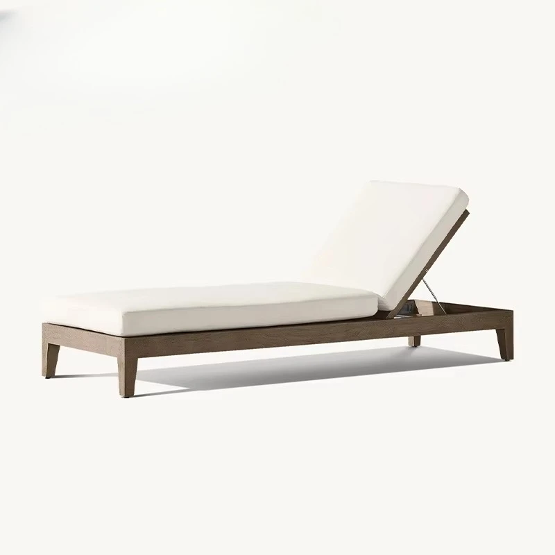 Outdoor Outdoor Furniture Villa Poolside Hotel Commercial Furniture Beach Teak Deck Chair With Cushion Solid Wood Sun Lounger