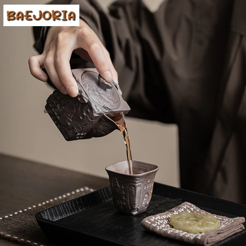 BAEJORIA 180ML Zen Old Rock Mud Square Hand Held Teapot Japanese Tea Infuser Pot Tea Brewing Kettle With Filter Tableware Gifts