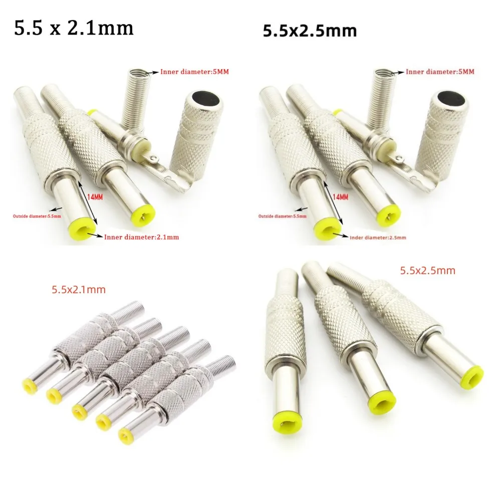 Dc099 022電源ソケット,5個/5ペア,コネクタ9mm/14mm,オスDC,5.5x2.1mm,5.5x2.5 m