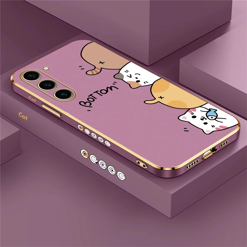 Stacking Cats Soft Case For Samsung Galaxy S24 S23 S21 S22 Ultra S20 FE A52 A55 A54 A72 A25 A15 A24 A33 Note 9 20 Plating Covers