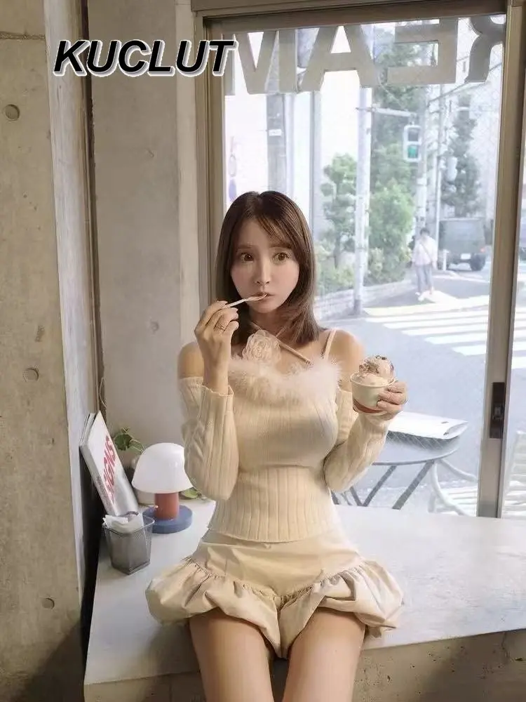 الرسن الرقبة المرقعة خارج الكتف سليم محبوك أعلى النمط الياباني ربيع الخريف طويلة الأكمام البلوز البلوزات للنساء