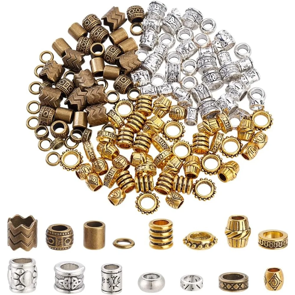 

150 Pcs 15 Styles African Style Alloy Dreadlock Beard Beads - Big Hair Beads for Men Women Hair Braids