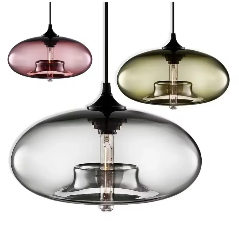 Circular Glass Pendant Light Creative Personality Colorful Glass Pendant Lamp Restaurant Modern Bar Counter Hanging Lighting