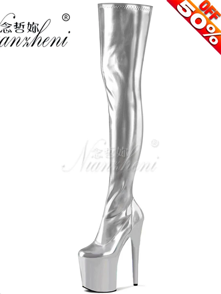 8 Inches High Heels Stiletto Silver Platform Gothic Over The Knee Boots Lighter Stripper shoes gothic Pole Dance 20CM Exotic New