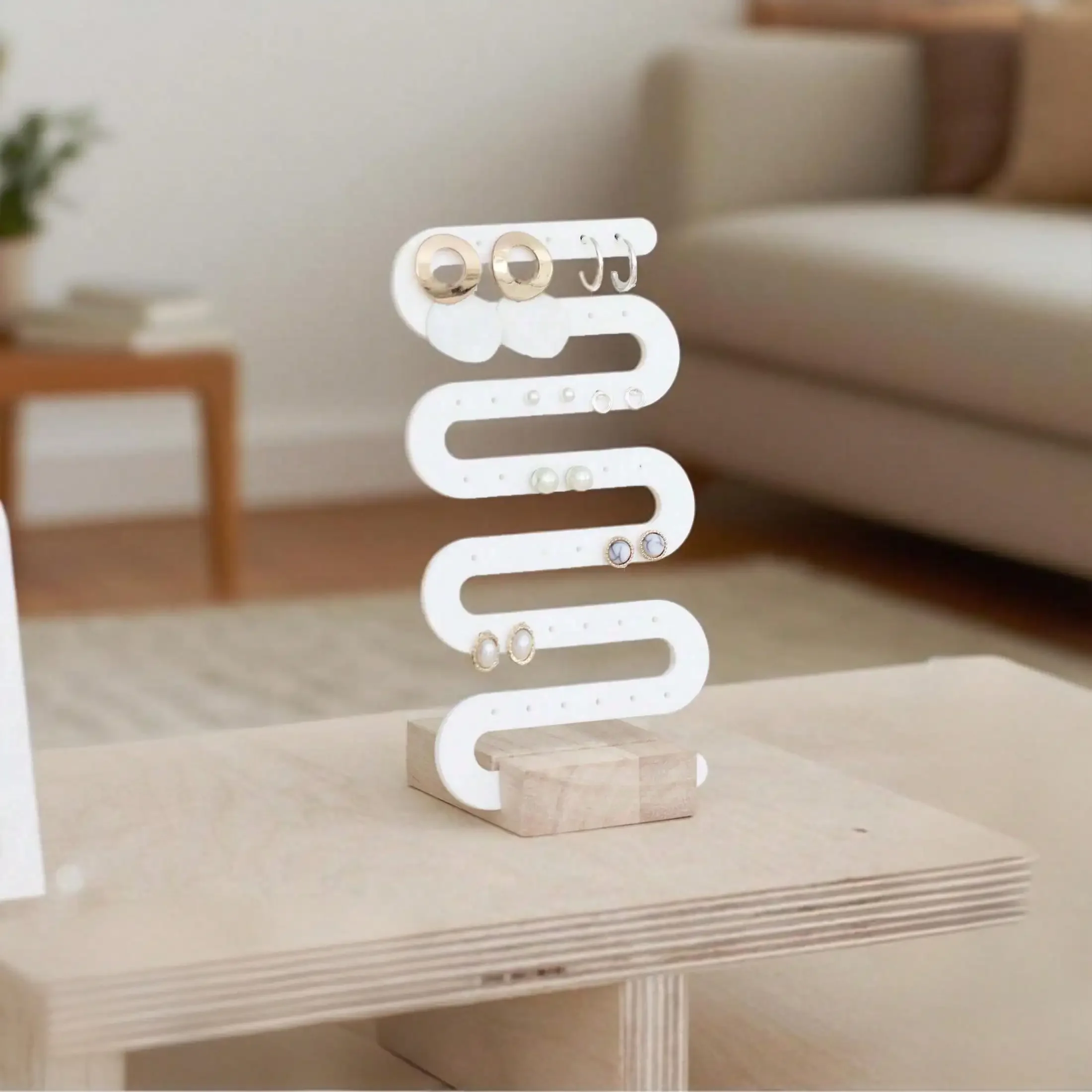 رف عرض حامل مجوهرات أكريليك حلزوني فني لغرفة المعيشة/طاولة الزينة، دعامة عرض إكسسوارات فاخرة خفيفة