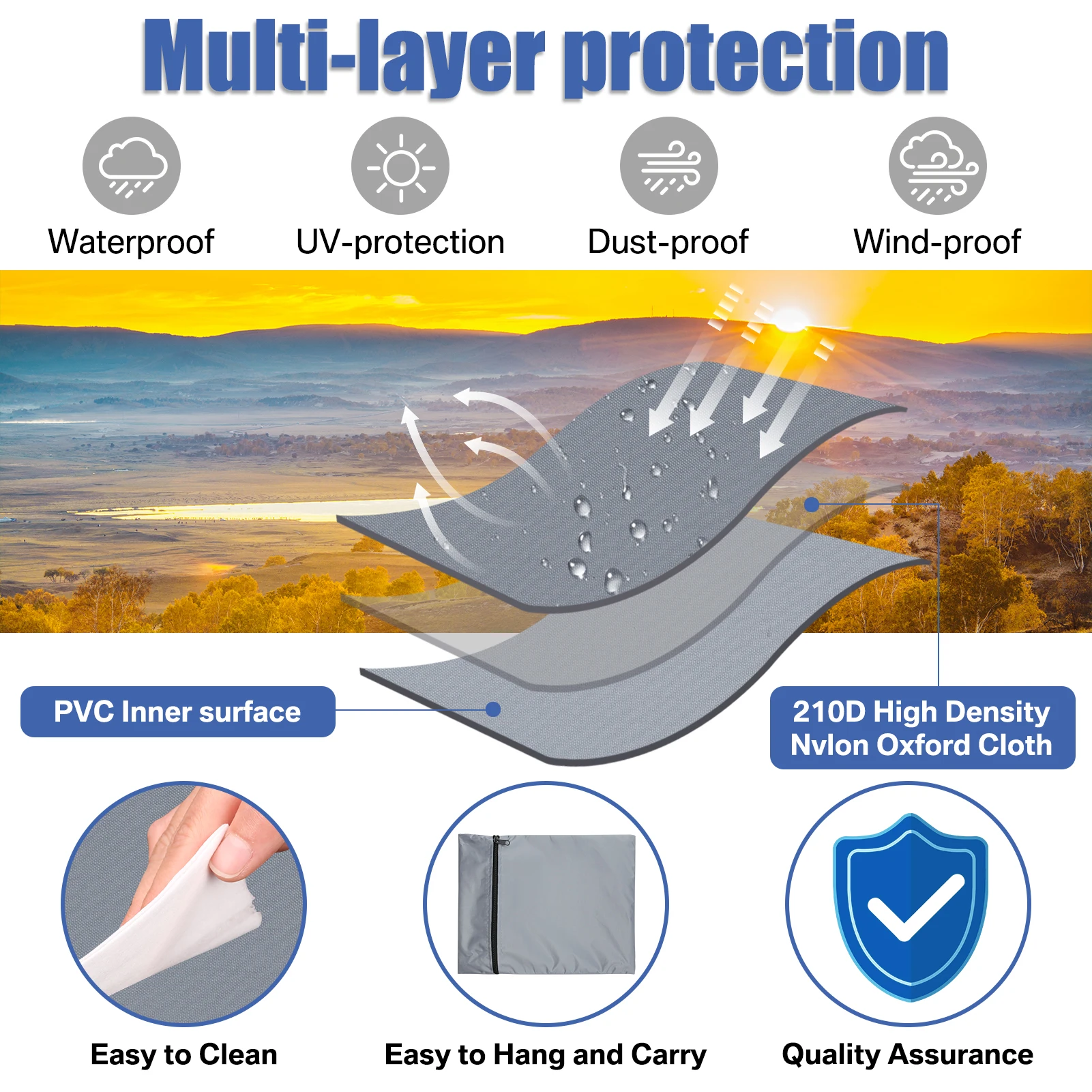 Patio Umbrella Cover Waterproof Outdoor Umbrellas 210D Oxford with Long Zipper Helping Extend Outdoor Umbrella's Life