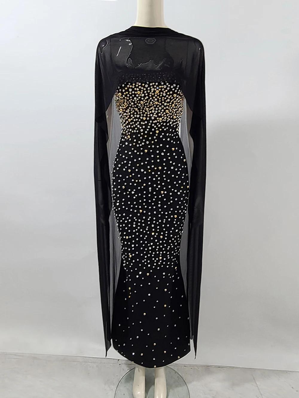 Modphy Abito aderente con fasciatura lunga con perline di lusso con sciarpa in rete 2025 Abiti da sera eleganti da sera per celebrità sexy senza spalline da donna