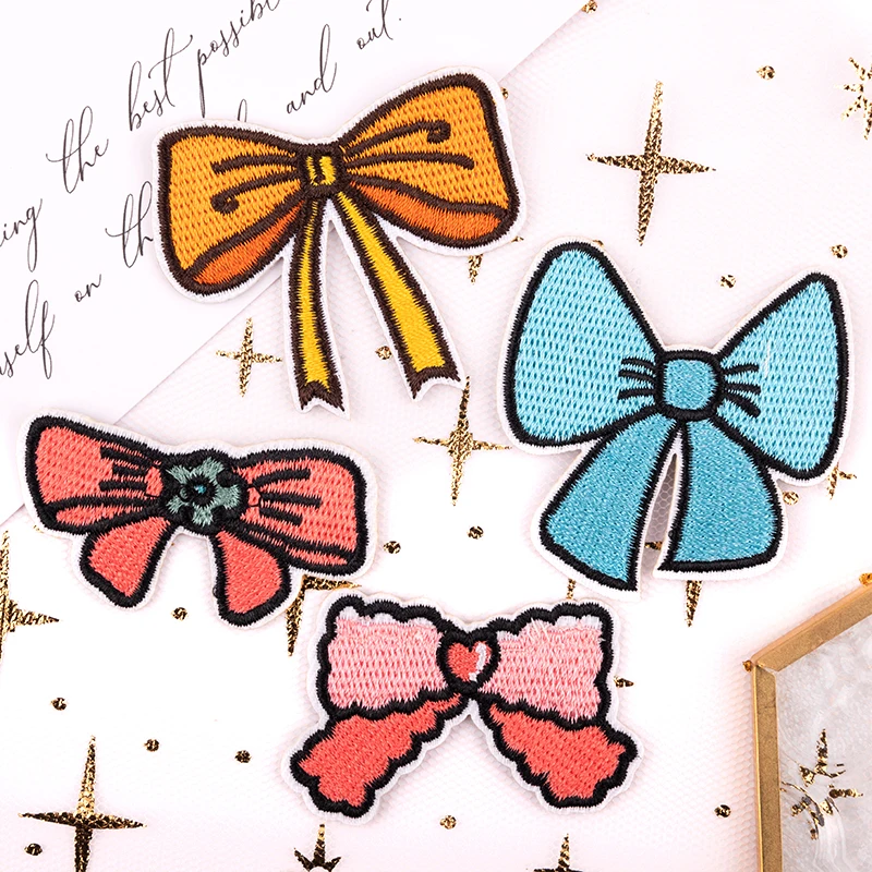 2PCS Cute Cartoon Bow Tie Patches For Clothing Iron On Sew Embroidery Bow Patches For Children\'s Backpacks Applique Accessories