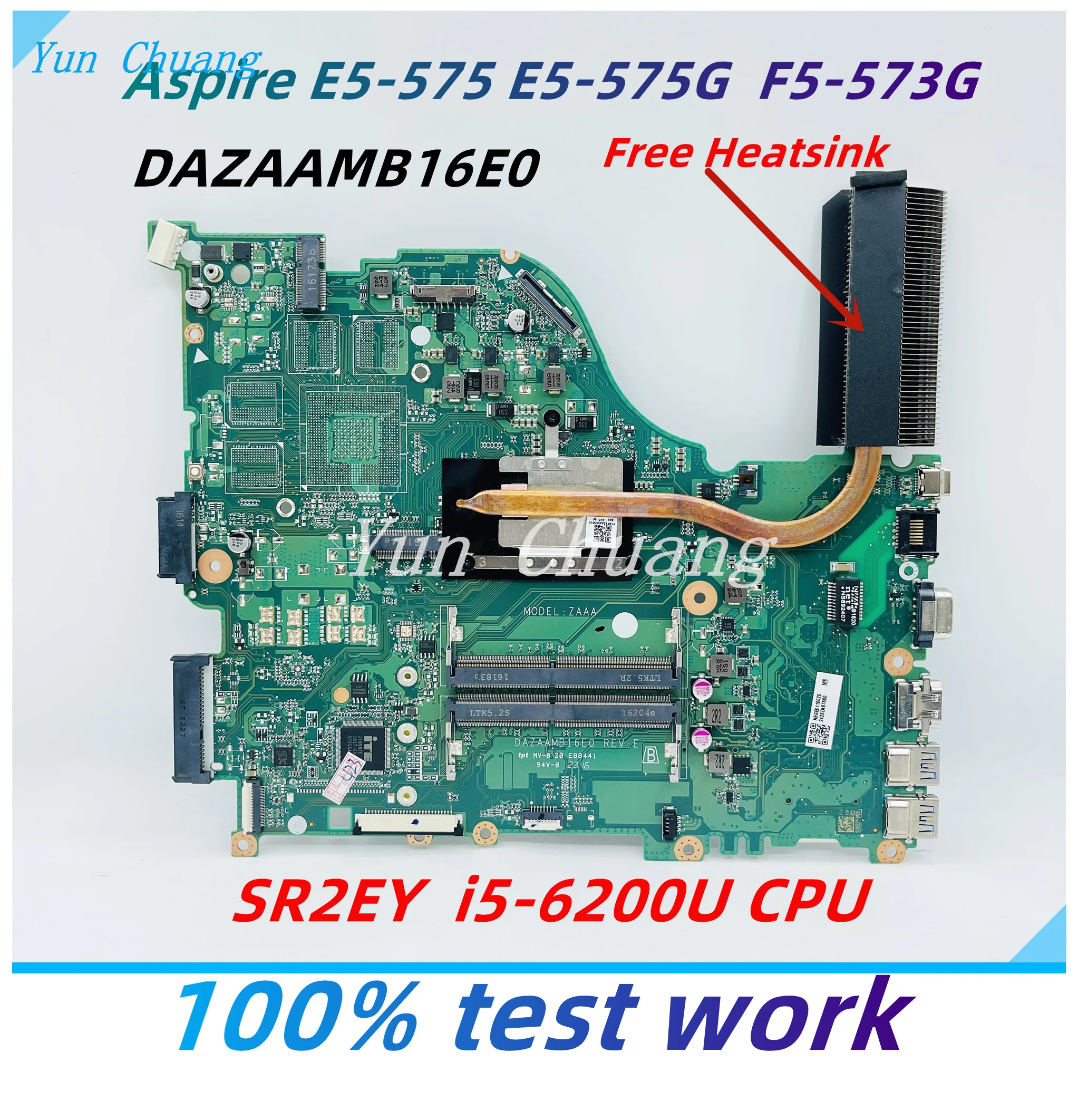 

DAZAAMB16E0 mainboard For Acer Aspire E5-575 F5-573G E5-575G Laptop Motherboard NBGB611002 With i5-6200U CPU DDR4 Free HeatsinK