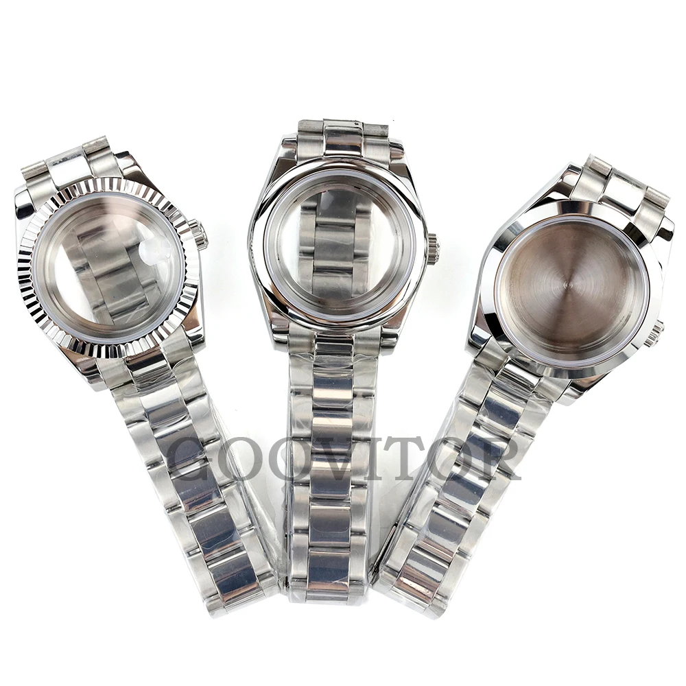 Fit Silver DATEJUST Case 36/39mm nh35 Watch Case Polish Oyster Strap For NH35 NH36 Movement 28.5mm Dial Steel Watch Accessories