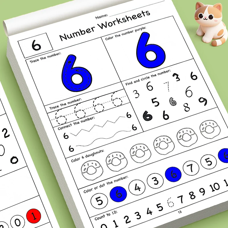 32 Pages Preschool Number Handwriting Activity Workbook, Fun Digit Tracing, Number Matching and Count & Color Exercises