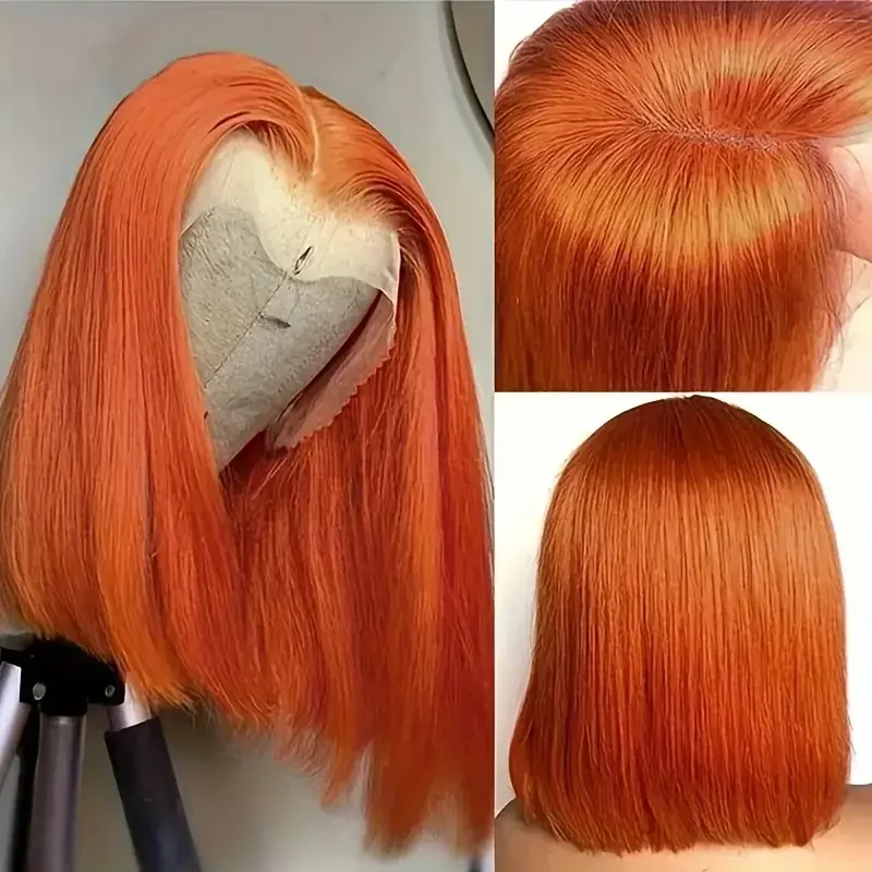 Super Sale Straight Bob Wig 350 Ginger Orange Color 100% Real Human Hair 13x4 Transparent Lace Frontal Wigs 4x4 Lace Closure