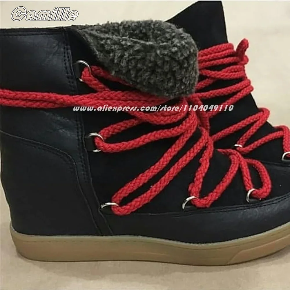 Mixed Color Front Lace Up Short Plush Casual Snow Boots All-Match Non-Slip Size 35-39 Lady Boots Round Toe Keep Warm Boots