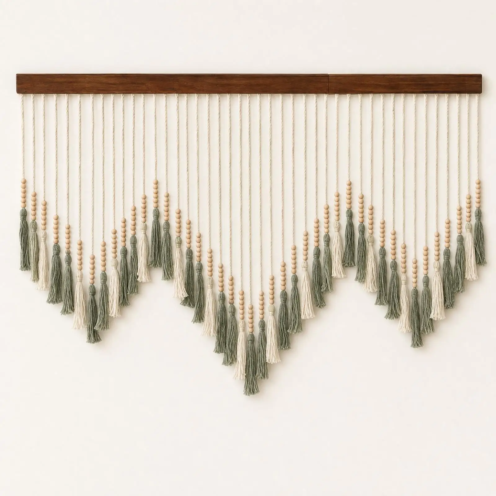 Artisan Macrame Wall Tapestry Hanging Decor with Wood Stick and Tassels Earthy Tone for Modern Bohemian Home