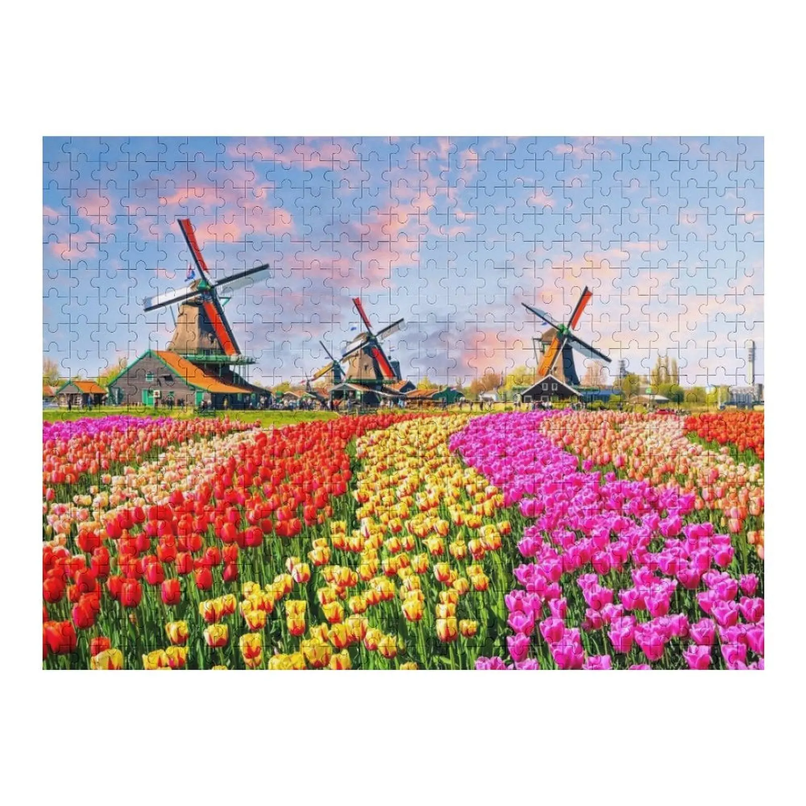 

Windmills and Tulips Netherlands. Jigsaw Puzzle Photo Custom Diorama Accessories Puzzle
