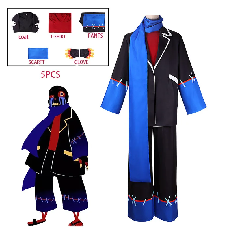 Disfraz de Cosplay de Sans de WHH ANIME, Traje Uniforme con Pantalones de Gabardina y Bufanda para Hombre, para Fiesta de Halloween, Actuación y Juego de Rol