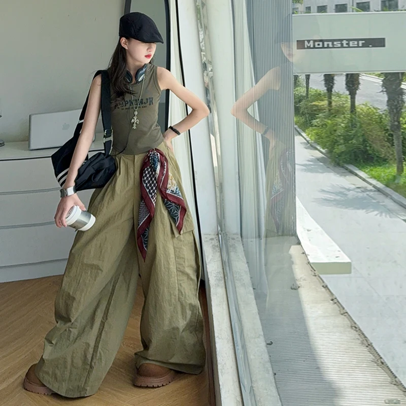 

Popular Girls Utility Pants Kids Y2k Style Fashion Pants With Kerchief Teenage Child Pants Toddler Wide-Leg Trousers Ages 4-14Y