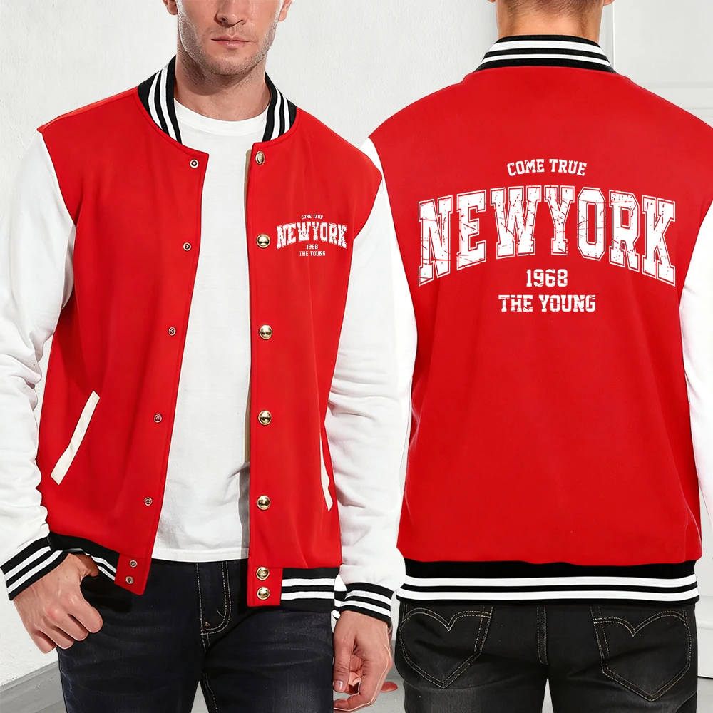 

Come Ture New York City Printing Cotton Coats Mens Winter Fleece Warm Jackets Basics Pocket Baseball Jersey Trend Men'S Tops