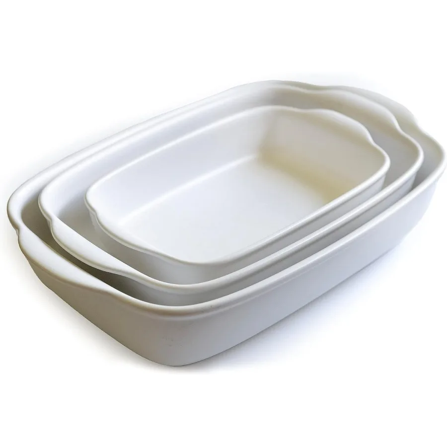 

Casserole Dish Set of 3 - Baking Dishes for Oven, Contemporary White Ceramic Baking Dish Set, Heavy Duty Bakeware, Up to 500° Hi