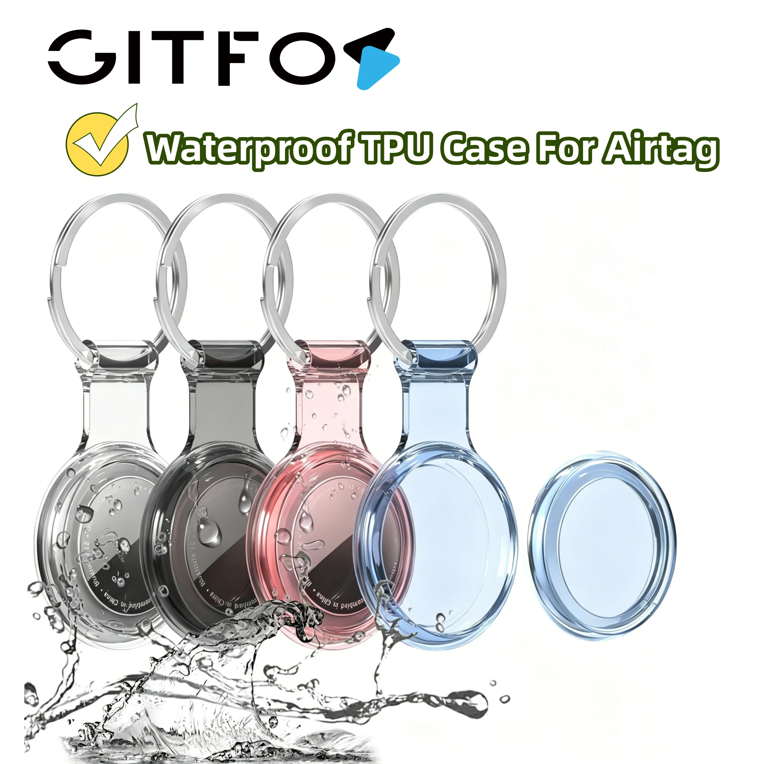 

GITFOS Airtag Holder for Apple AirTag Waterproof Dustproof Anti-Collision Airtag Cover Soft TPU Material for Kids Bags Keys Pets