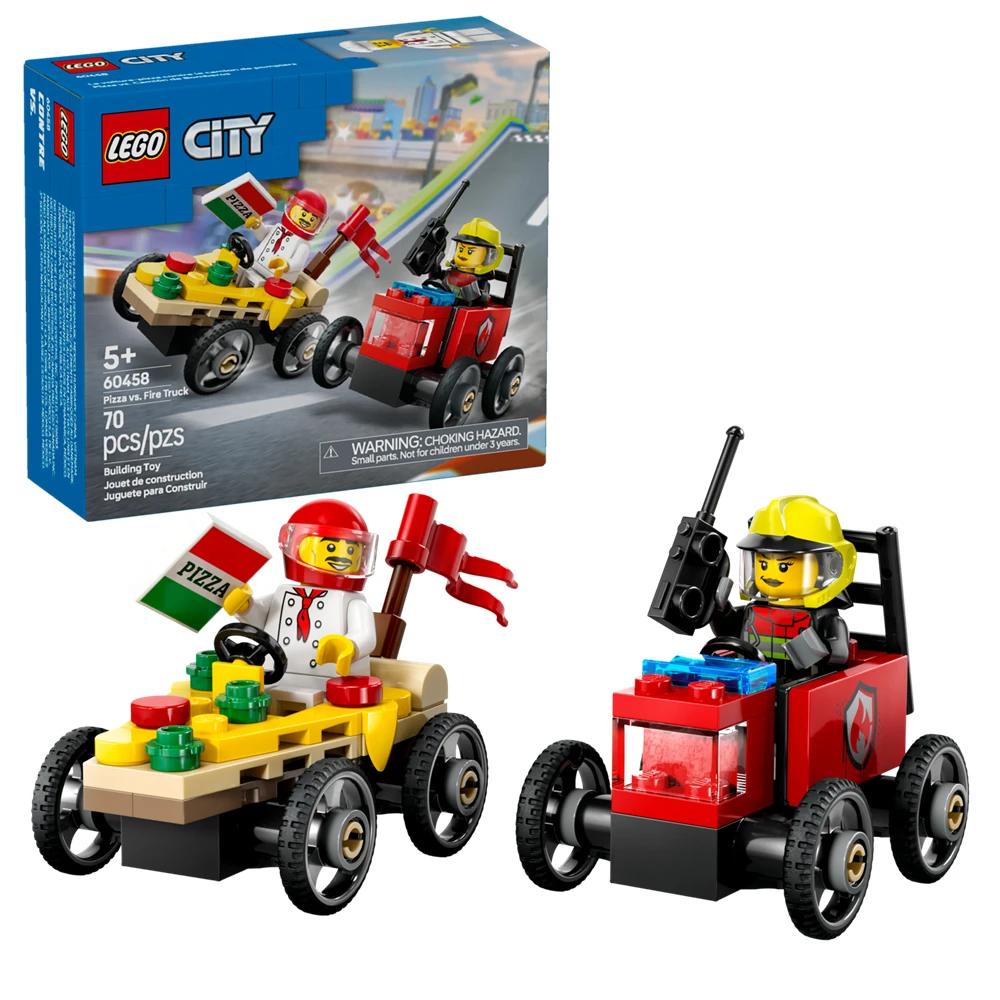 

LEGO ® Гоночная машина City Pizza Vs. Пожарная машина (60458) для детей в возрасте от 5 лет, подарок на день рождения, Новый год, 70 шт.