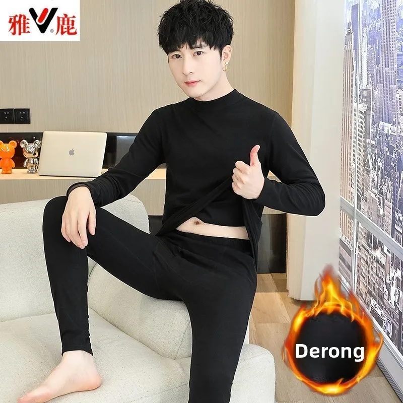 양면 벨벳 보온 내의 남성용 겨울 벨벳 롱 존스 방한 이너웨어 바텀 코튼 울 수트 파자마 세트