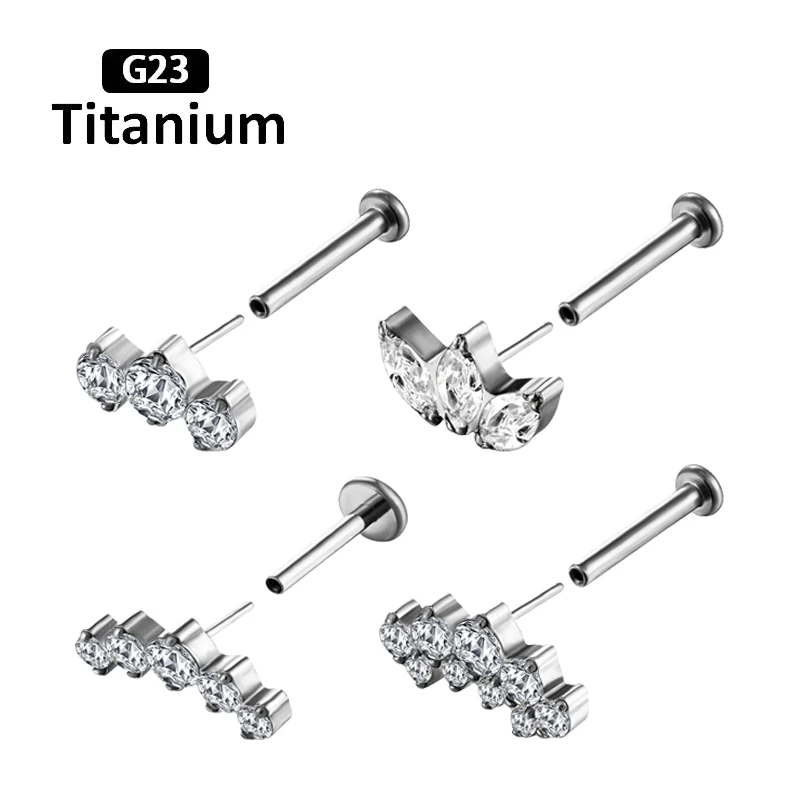 ASTM F136 Titanium Labret Stud Threadless Push Pin Tragus Helix Conch Septum Flat Back 16G Lip Ring Earring Ear Piercing Jewelry