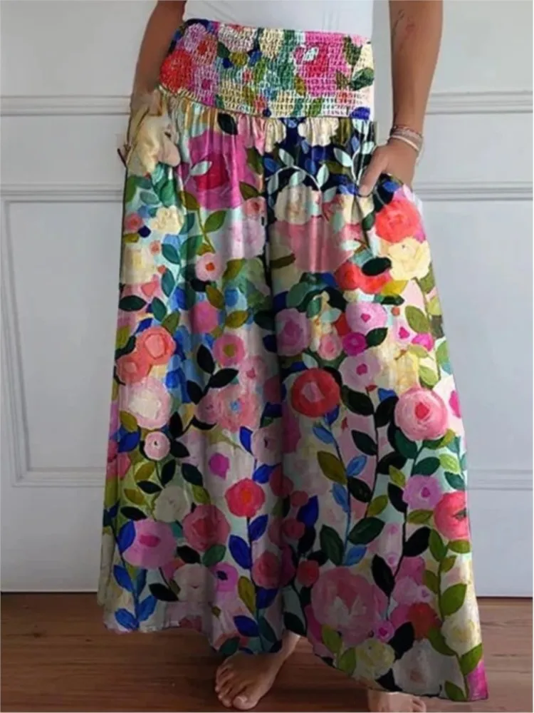 2025 Summer New Women's Solid Color Wide Leg Pants Fashionable And Casual Drawstring Pants Elastic Waistband Pocket Loose Pants