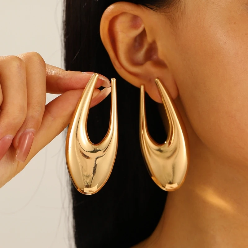 Big Exaggerated Women's Hanging Earrings Hollow U Shape Hyperbole Dangle Earrings Gold Color Metal Drop Earrings Fashion Jewelry