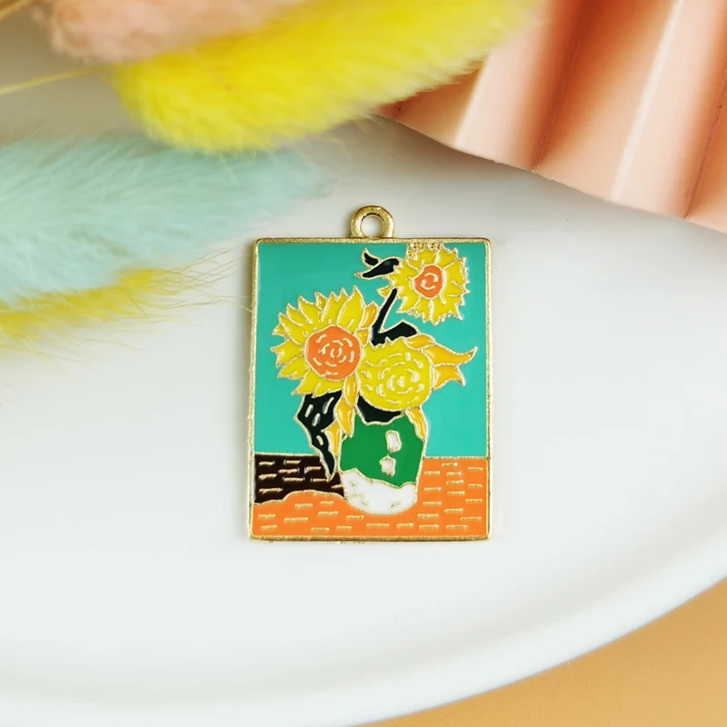 ApeUr 10pcs Artist Painting Enamel Metal Charms For Jewelry Making Van Gogh\'s Painting Pendants Fit Earrings DIY