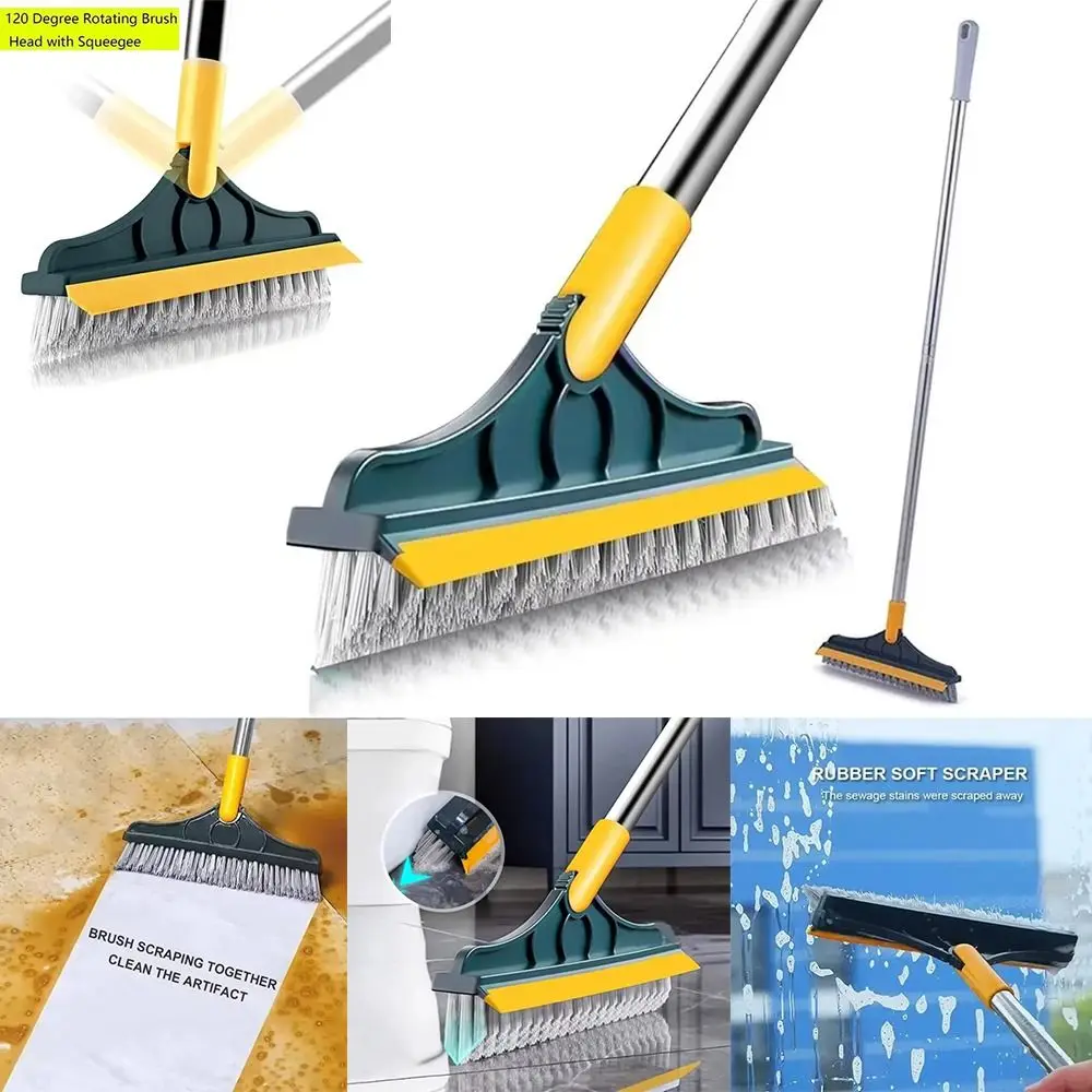 Multifunctional 3 In 1 Floor Scrub Brush Long Handle Rotating Cleaning Brush Removable Wiper Magic Broom Brush Bathroom Cleaning