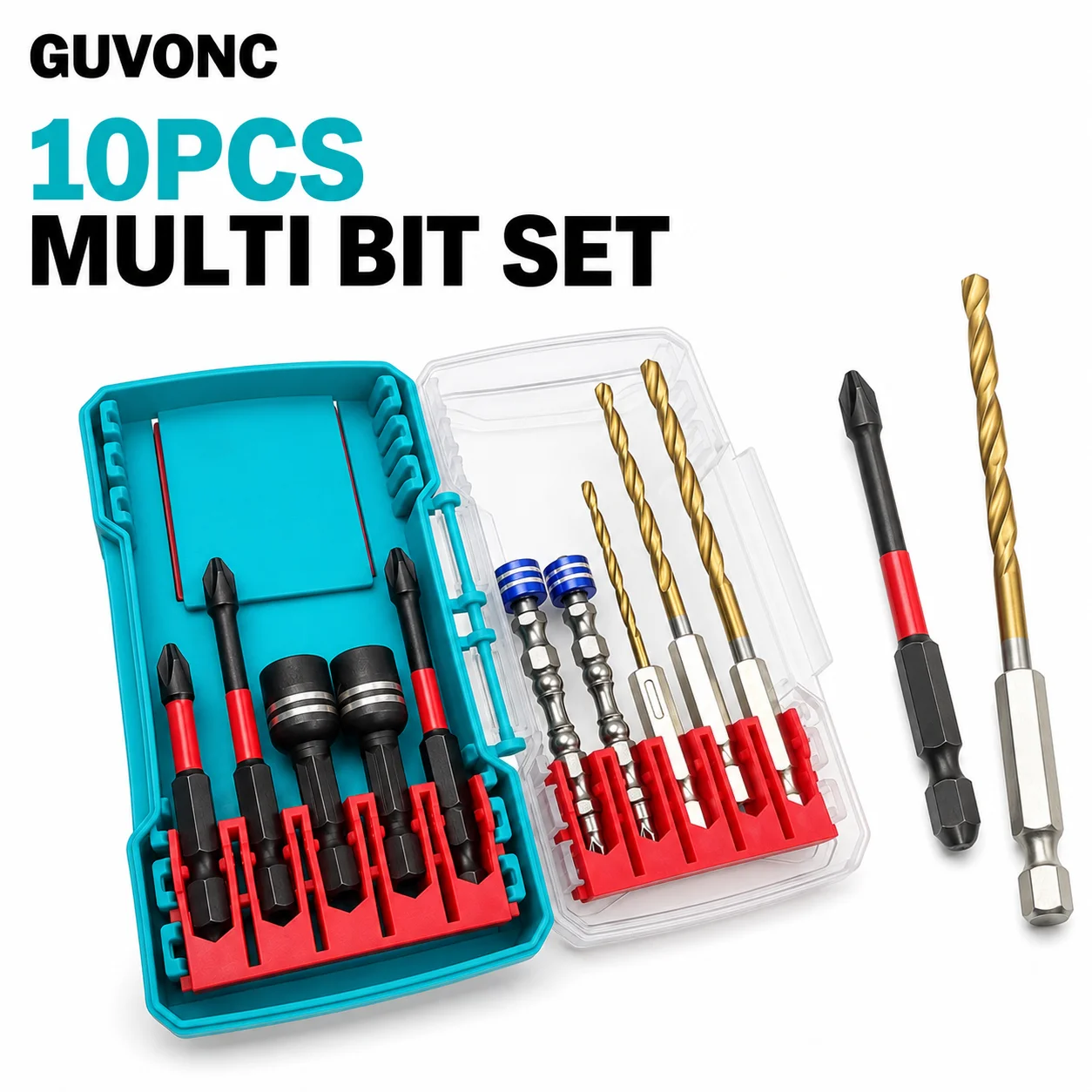 Multi‑Function 10Pcs Tool Kit, Magnetic Screwdriver Bits Sockets HSS Drill Bits with Portable Storage Case for Household DIY