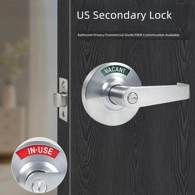 652F Door Levers Lock, Restroom Privacy Lever Handle Lock Set with Vacant Occupied Window, Brushed Silver Finish for Interior