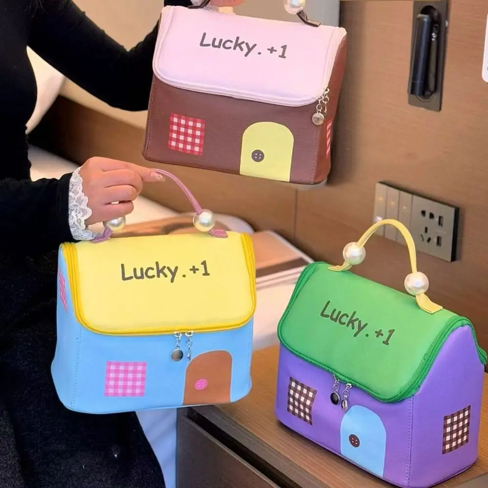 

Large Capacity Cute Cabin Makeup Bag House-shaped Square Handheld Cosmetic Case Cartoon Kawaii Portable Storage Bag Girls