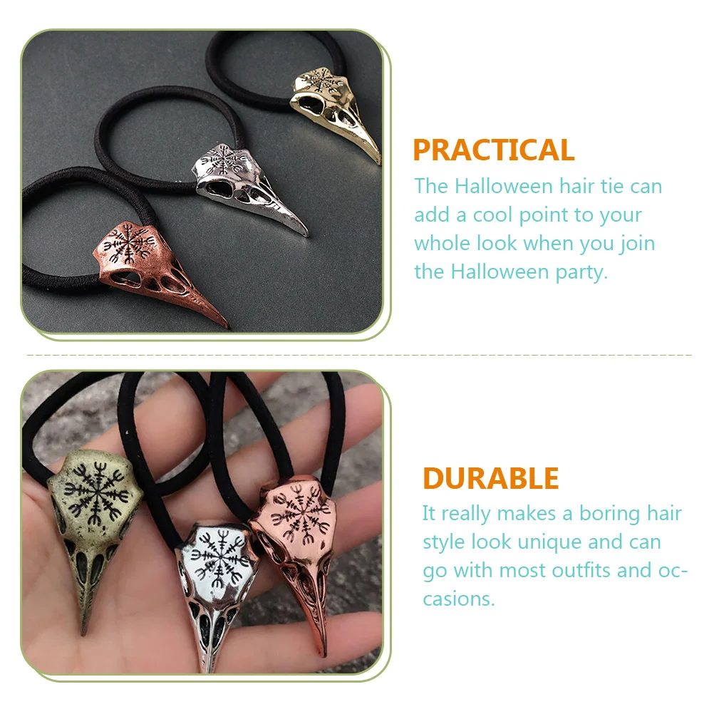 

3pcs Skull Hair Ties Lightweight Halloween Costume Accessories Gothic Viking Skull Hair Holders Silver Copper