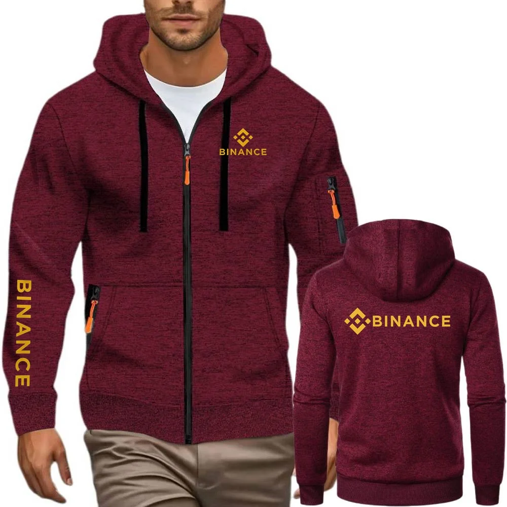 جديد Binance تشفير عادية الجاكار البلوز سترة مشغولة من الصوف الرجال قلنسوة بسحاب معاطف السترة الرجال الرياضة مقنعين #4